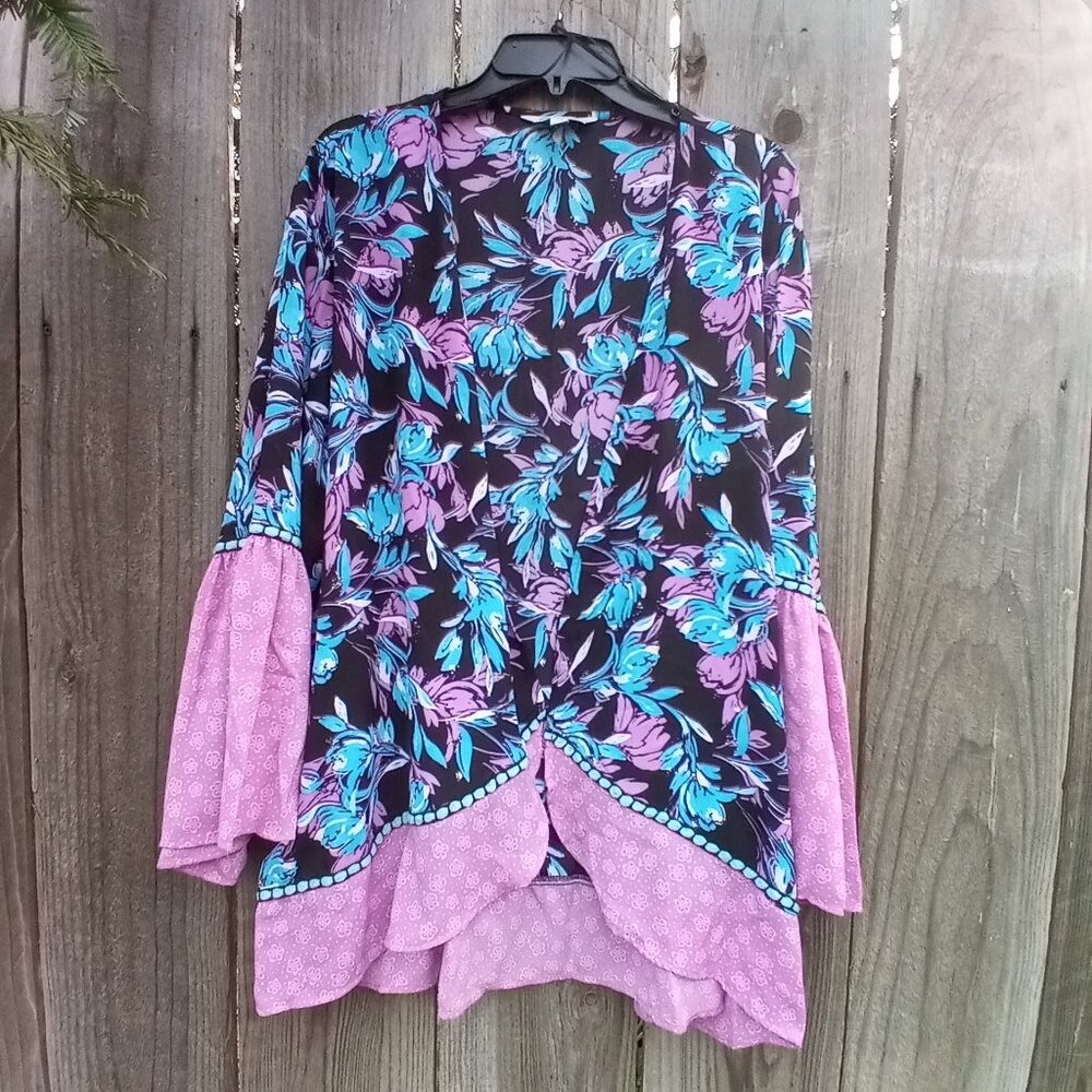 The Pioneer Woman Topper Kimono Sz L / XL Open Front Flowy Flouncy Cottage New